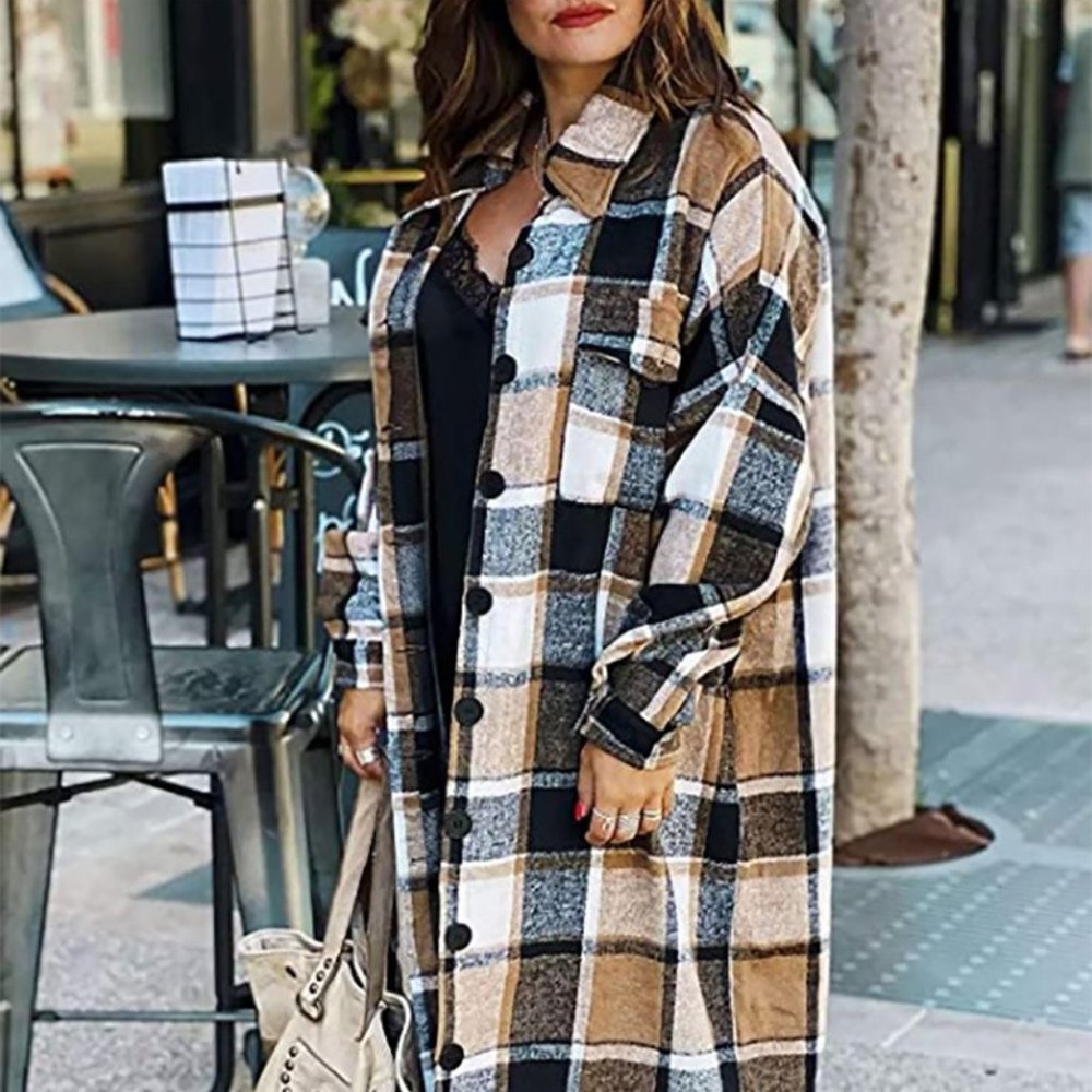 BROWN PLAID SHACKET JACKET